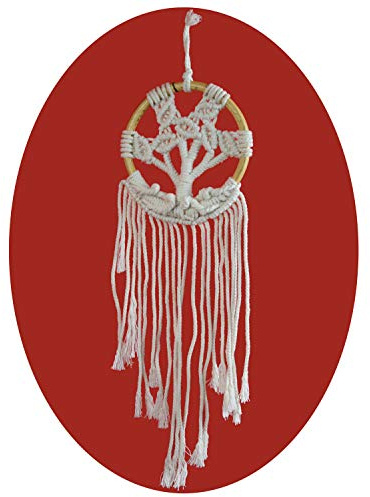 Simandra traditioneller handgefertigter Traumfänger mit Lebensbaum im Makramee Stil – hängender boho Dreamcatcher mit Lebensbaum aus natürlichen Materialien handgefertigt – 12 x 35 cm