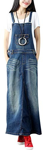 Bigassets Femmes sans Manches Denim Robe Salopette Jupe Longue à Bretelles Style 2