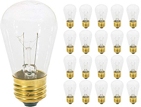 11S14/C, 11-Watt S14 Replacement Incandescent, Clear Glass Light Bulbs, 2700K Warm White, Dimmable, E26 Medium Base, Use Display-Sign, Indoor-Outdoor Patio,String Lights. (20 Pack Incandescent Bulbs)