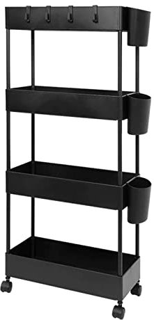 JAKAGO küchenwagen mit 4 Regalebenen,360-Grad-Rad kann Rollwagen für Küche,Büro,Badezimmer 40 x 18 x 90 cm (Schwarz)