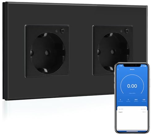 BSEED WLAN Smart Steckdose 16A mit Strommessung,2 Fach Intelligente Steckdose mit Verbrauchsmessung und Energiekosten-Messer,arbeitet mit Amazon Alexa,Google Home,Timerfunktion Schwarz