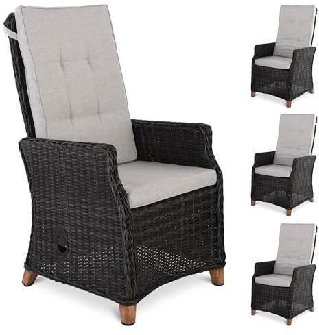 Raburg Lena Gartenstuhl, 4er-Set, Polyrattan, Relaxfunktion, Grau/Anthrazit | Easy-Air-Lift, stufenlos verstellbar, inkl. Polster, Füße Akazie, für Garten und Terrasse