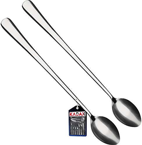 Cucchiaio in acciaio inossidabile kadax lungo, set da 2 sere, cucchiaio per latte, bevande, gelato, clip lungo -drain, cocktaille, cucchiai da dessert, lavastoviglie (L: 21,4 cm, argento)
