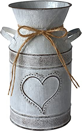 Fauevav Galvanized Milk Can Antique Retro Vase Metal Planter Rustic Vintage Primitive Flower Holder Farmhouse Country Plant for Home Office Decor, 7.6”