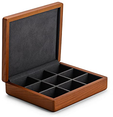 Oirlv Solid Wood Ring Jewelry Box Organizer Earrings Jewelry Drawer Organizer Tray with Lid (Grey 9 Grid Box)