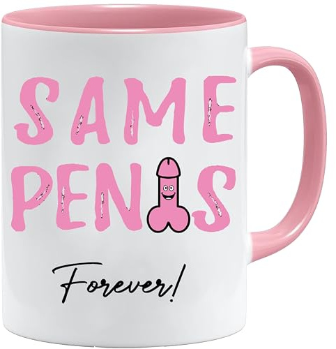 Same Penis Forever Tasse | Lustiger JGA Becher für Junggesellinnenabschied Frauen Team Braut | Geschenkidee Hen Party Junggesellenabschied | Keramik, Pink/Weiß, 330 ml