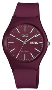 Q&Q Unisex - Uhr Silikonarmband Datumsanzeige Dornschließe 10 Bar (bordeaux)