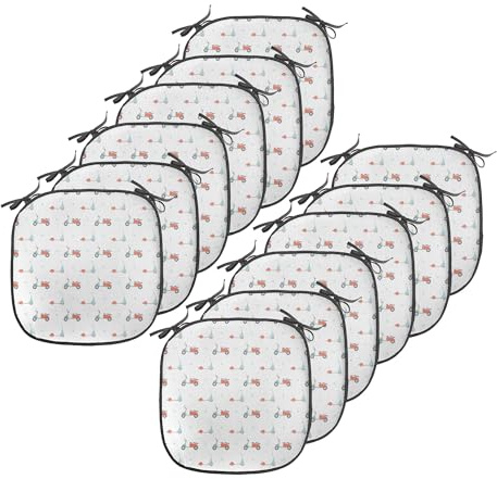 Ambesonne Motorcycle Chair Seating Cushion Set of 12, Pastel Colored Mopeds and Scooters with Dots Going to Opposite Directions, Anti-Slip Seat Padding for Kitchen & Patio, 16x16, Salmon Seafoam