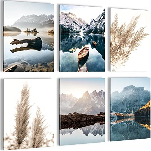 Novart Wandbilder - KEIN EXTRA RAHMEN BENÖTIGT - Wohnzimmer Schlafzimmer Flur - Bilder Modern See Berge Blau - Natur - N003665a
