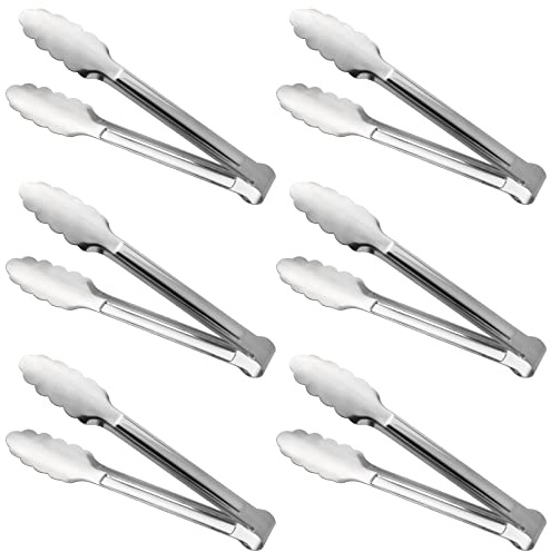 ACAUTO Stainless Steel Food Tongs - Serving Tong Set of 6 (9 Inch)