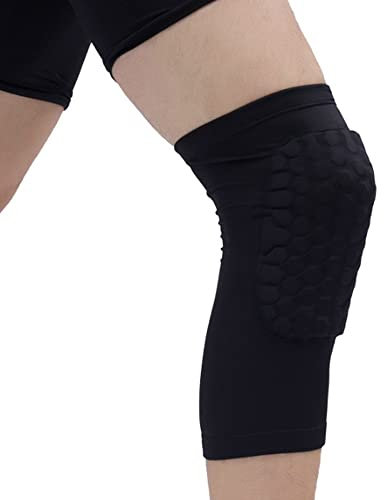 LTLCLZ 1Pcs Honeycomb Knee Pads Basketball Sport Kneepad Volleyball Knee Protector Brace Support Football Compression Leg Sleeves,Black,M