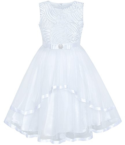 Sunny Fashion Mädchen Kleid Blumenmädchen Kleid Weiß Hochzeit Party Brautjungfer,Weiß,158