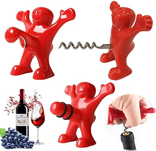 Flaschenöffner Lustig, 3 Stück Korkenzieher Wein,Weinflasche Stopper Set, Flaschenöffner, Stopper Set,Korkenzieher und Weinflaschen Stopfen Lustiges Geschenk
