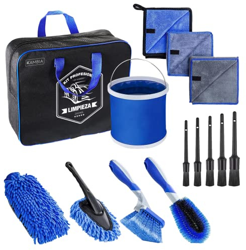 KAMBIA Kit Limpieza Coche, 14 Accesorios Limpieza Coche, Kit Limpieza Coche Interior, Limpieza Coche, Kit de Limpieza Coche, Kit Lavado Coche, Kit para Limpiar Coche.