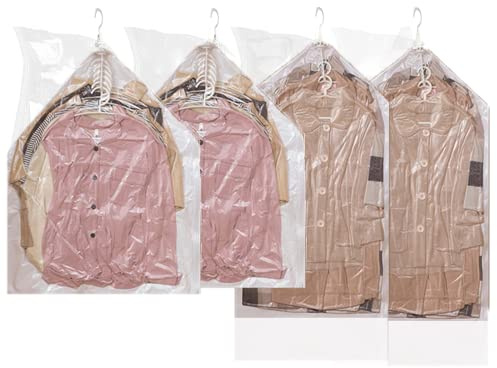 AMZJIMTOP Hanging Vacuum Storage Bags - 4 Pack Bag for Clothes, Space Saving Suits, Coats, Jackets or Dresses, Clear & Reusable Closet Organizer(2 Long 135x70cm 2 Short 90x70cm)