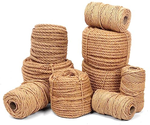 Glarks 5mm x 328 Feet Natural Jute Twine, Well Braided Jute Rope Heavy Duty Thick Twine String Packing String Rope for DIY Gifts Wrapping Bundling Decoration Gardening Applications (5mm x 328 Ft)