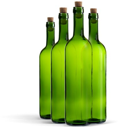 WYSKONT Botella de vino vacía tipo burdeos con corcho para guardar bebidas en casa para servir bordoles de vidrio verde, 0,75 l de capacidad, 7,4 x 29,3 cm, 1 juego de 32 botellas