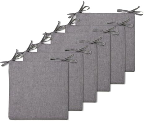 BESTORI Coussins de Chaise Lot de 6 45 x 45 cm avec Attaches Coussins Lavable de Chaise Extérieur Intérieur Coussin de Siège de Jardin pour Extérieur, Jardin, BalconGris 1