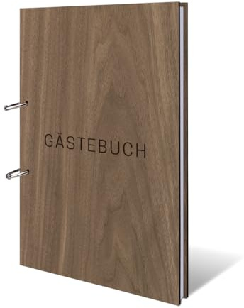 Hochzeit Gästebuch echtes Holz DIN A4 Buch - Schlicht - mit 72 Blatt / 144 Seiten Naturpapier Weiß