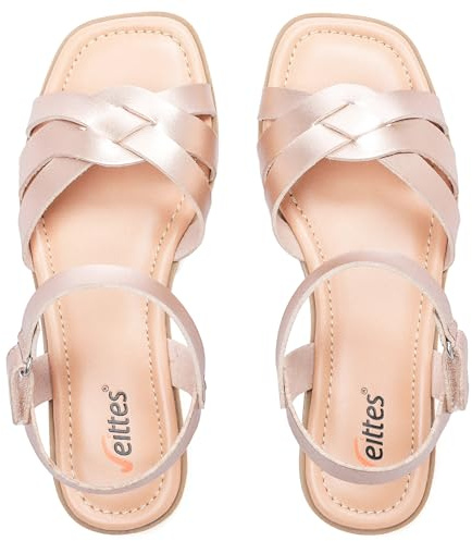 Veittes Women's Flat Slide Sandals - Casual Braided Strappy with Adjustable Buckle Summer Sandals.Gold 5.5