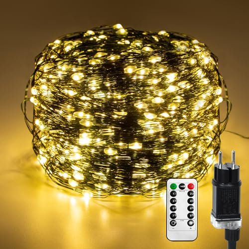 YRHome Kupferdraht Lichterkette 200M 2000 LEDs Weihnachts Beleuchtung Wasserdicht Warmweiß mit 8 Modi Fernbedienung Timer IP44 Wasserdicht Weihnachtsbeleuchtung Außen Innen Balkon Garten