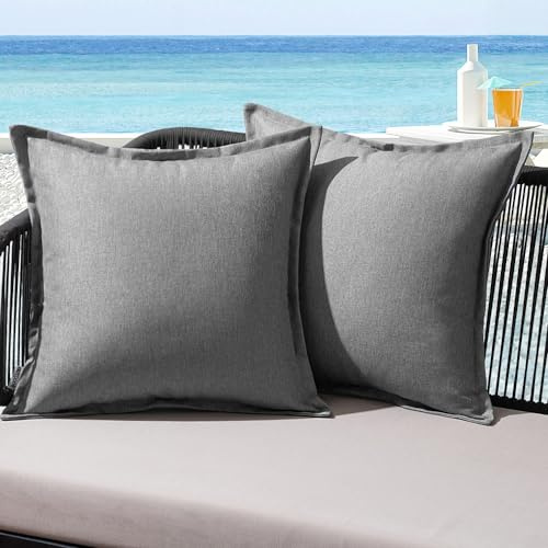 MIULEE Outdoor Kissen Wetterfest Kissenbezug Wasserdichter Dekorative Kissenbezüge Leinen-Optik Sofakissen Dekokissen für Garten Sofa Couch Wohnzimmer Schlafzimmer 2er Set 45x45cm Hellgrau