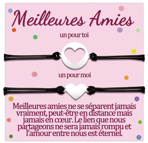 Meilleure Amie Bracelet Cadeau pour 2 Filles Amies Cadeaux Amitie Femme Bracelets D'amitié Anniversaire Noel Bracelets Cadeaux Fetes Des Mere Bijoux Original Argent Coeur Idee 2 Pièce Assortis