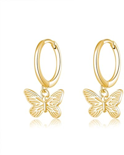 SLUYNZ Sterling Silver Butterfly Earrings Hoop for Women Girls Small Butterfly Hoop Earrings Huggie Drop