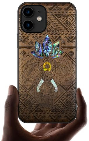 Carveit Coque Compatible avec iPhone 11 Étui en Bois Cover [Gravure en Bois et Incrustation de Coquille] Case pour 11 Coque Premium (Noyer-Éléphant Africain)