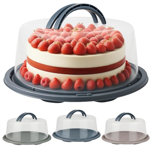 My-goodbuy24 Kuchentransportbox Transportbox rund, Tortentransportbox mit Haube und Griff, Kuchen-Torten, Kuchenbox, Tortenbehälter, Tortenglocke Ø 34cm, Höhe 15 cm - Blau-grau