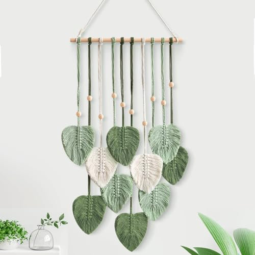 YATOSEEN Macramè con Foglie, Decorazione da Parete Boho, Arazzo in Macramè Fatto a Mano con Foglie in Macramè con Gancio per Camera da Letto, Soggiorno, Asilo Nido, Ristorante