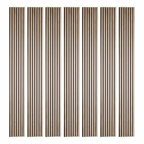 DECOON - Panneau tasseaux Bois décor chêne Clair – Isolation Acoustique & Design Moderne – Fond Noir, idéal Mur TV & Bureau – Pose Facile – 250 x 30 x 1,9 cm (0,75 m²)