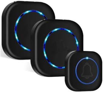 3JG® Timbre Inalámbrico Impermeable con 2 Receptores Enchufe, Timbre Puerta de Casa de 300m Alcance para Interior y Exterior, 38 Melodías Ajutables, 4 Niveles de Volumen, Indicador LED.