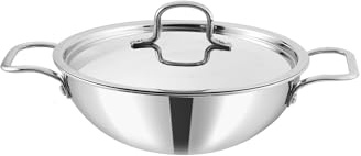 Vinod Triply Stainless Steel Cookware Kadai with Stainless Steel Handled lid Wok for Stir Fry Cooking (Diameter 18 cm)