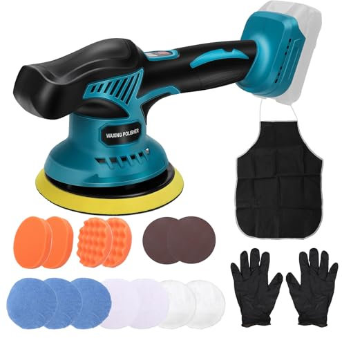 Polisseuse sans fil pour Voiture, 21 V Polisseuse Excentrique avec 2 Batteries, 8 Vitesses Variables, 2800-5500 tr/min, Polisseuse d'angle, Machine à laver pour le Polissage de la Cire (sans batterie)