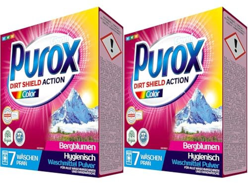 PUROX COLOR (7 WL) lessive en poudre en boîte détergent antibactérien 490 g (Lot de 2)