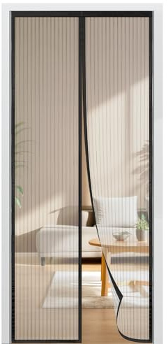 BUIRTLY Moustiquaire Porte Fenetre Magnetique 105x210㎝, Rideau de Porte Anti Moustique, Fermeture Automatique Aimantée Pour Portes de Balcon, de Cave et de Terrasse, sans perçage (Noir)