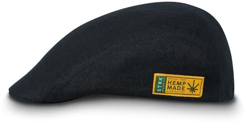 Sterkowski Gecko Flat Cap | 100% Hanf Schiebermütze für Herren und Frauen | Sonnenhut Schirmmütze Trendmütze Golf Retro Vintage Elegante Urbane Outdoor Italienische Stoffmütze Klassische Schwarz 56