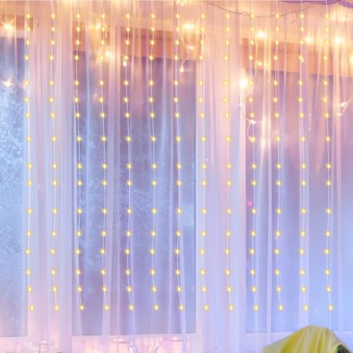 Izrielar 3x3m Lichtervorhang 300leds Lichterketten Vorhang Lichterkettenvorhang 8 Modi mit Timer, wasserdichte LED Weihnachtslicht Fenster Innen Außen Deko, Zimmer, Hochzeit, Ramadan, Farbe