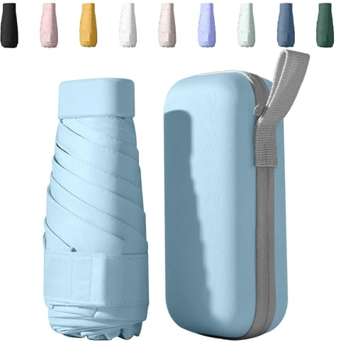 Sykerout Mini Paraguas con Estuche, paraguas de bolsillo,paraguas mini plegable, Paraguas Plegable Pequeño, Resistente al Viento Paraguas para Adultos