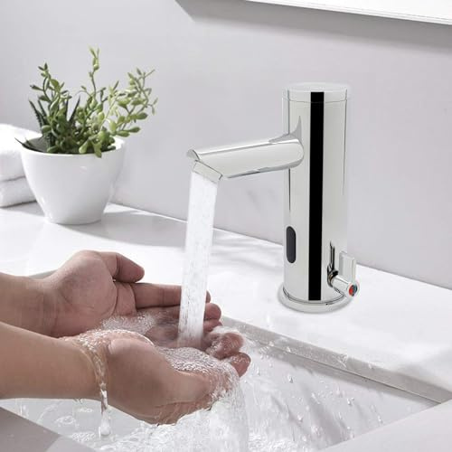 WOLEGM Automatisch Wasserhahn, Edelstahl Elektrische Durchlauferhitzer KüChe mit Infrarot Sensor füR Hotels, KüChen, BauernhöFen, Spas Armatur, Silber