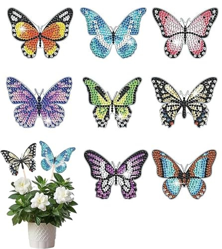 Yuqilin 8 Stück Acrylmaterial Diamond Painting Schmetterling DIY Diamond Painting Kinder ab 4 Kreativ Basteln Ornaments Zubehör Geschenke für 8-10 Jahre Mädchen Frauen Gartendekoration