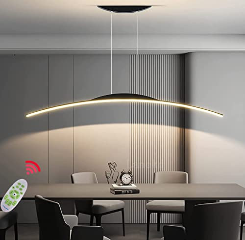 Modern Dimmable LED Pendant Lamp for Dining Table Height Adjustable Arch Design Black Chandelier for Living Room Office Bar Kitchen Pendant Lighting Ceiling Light with Adjustable Brightness