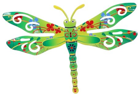 IWOWHERO Dragonfly Iron Garden Wall Art Outdoor Hanging Sculpture Green Metal Wall Decor for Garden Backyard Fence Outdoor Decorations