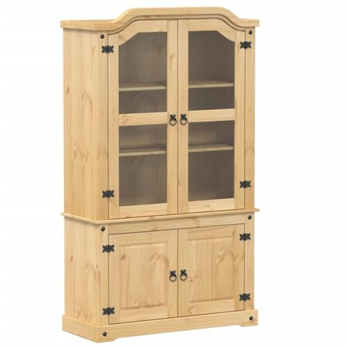 Esszimmer Schrank Vitrinenschrank Küche Barschrank Beistellschrank Küche - Vitrine Corona 103,5x42x180 cm Massivholz Kiefer für Schlafzimmer Wohnstube Speisesaal Küche