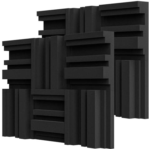 BXI Dick Akustikschaumstoff Paneele Set mit Diffusionsmuster, 30 x 30 x 7,8 cm, 12 Stück Hochdichte Schalldämmung Schallschutz Wand/Tür, 3D Schallabsorber Schwarz für Gaming Deko, Büro & Tonstudio