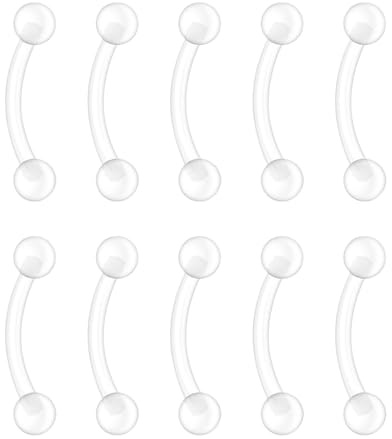 Besyvvin 10pcs Claro Curva Barbell 16G 8mm de plástico ceja Labio Septo Rook Piercing Vertical Labret Retenedores flexibles