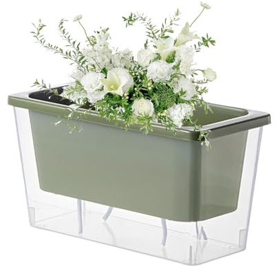Vuggdt Macetas de riego para plantas | Macetas de interior | Maceta rectangular transparente | Caja de cultivo floral moderna para jardín y balcón