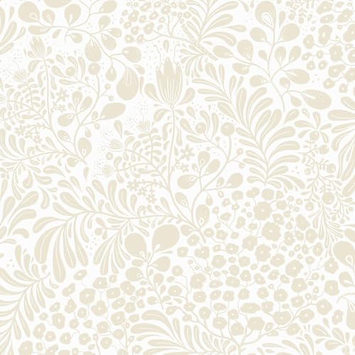 LiKiLiKi Film Adhésif Beige Papier Peint Fleuri 44x1000 cm Papier Peint Autocollant Fleurs Film pour Meubles Lavable et Imperméable à L'Eau Papier Peint Mural Décoration Murale Salon Salle de Bains