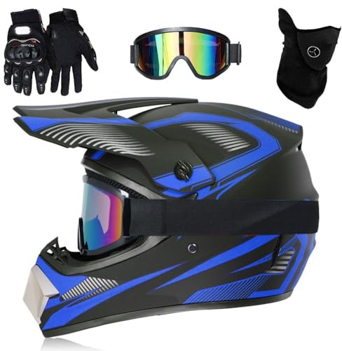 Kids Motorbike Motocross Helmet, with Goggles Mask Gloves, Quad Bike Youth Kid Motorcycle Crash Helmet, DOT Approved(B2,M(54-55cm))